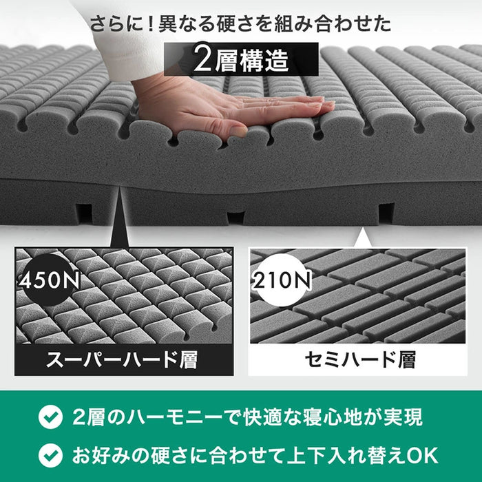 ［シングル］スーパーハード450N 高反発 2層 マットレス Goo3D《グッスリード》 三つ折り 10cm 洗えるカバー 3ゾーン 高反発マットレス 三つ折りマットレス 硬め 折りたたみ〔43300175〕