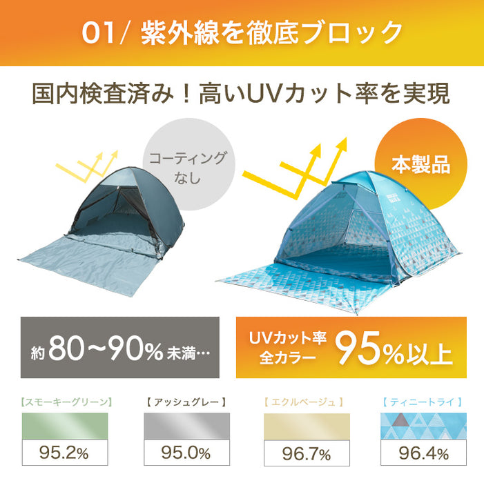 ★18時～販売開始★【アウトレット半額!! キャンセル戻り品】サンシェード付 ポップアップテント 200cm 遮熱 2～3人用 両面メッシュ フルクローズ uvカット 遮光 (4350000246out・out3186)
