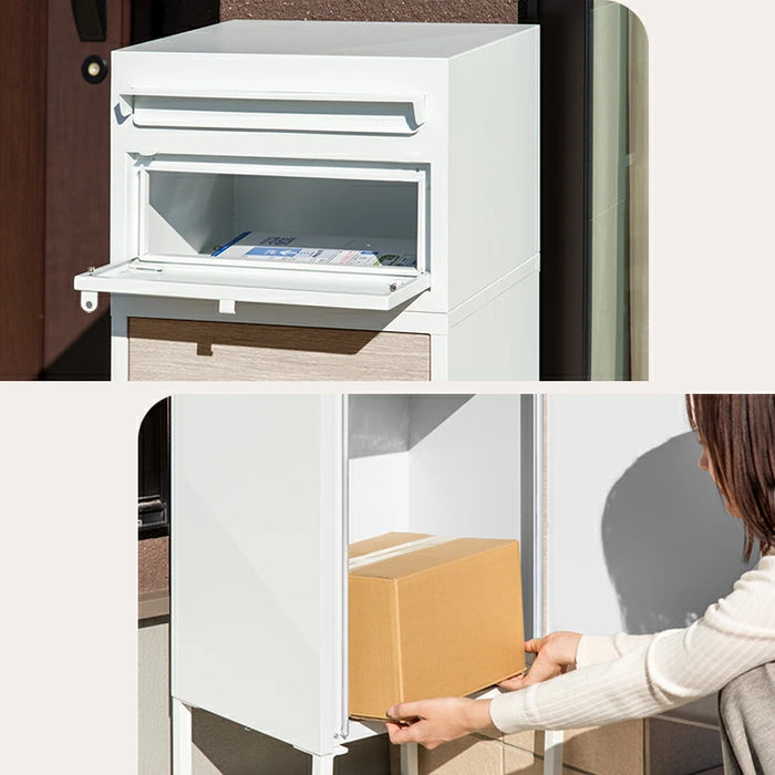 LIVBOX ーリブボックスー 宅配ボックス ポスト一体型 ゼロリターン錠 大容量 89L 木目調 盗難防止ワイヤー付 ダイヤル錠 防水 防塵 屋外 OK 戸建て 自宅用 おしゃれ〔45400102〕