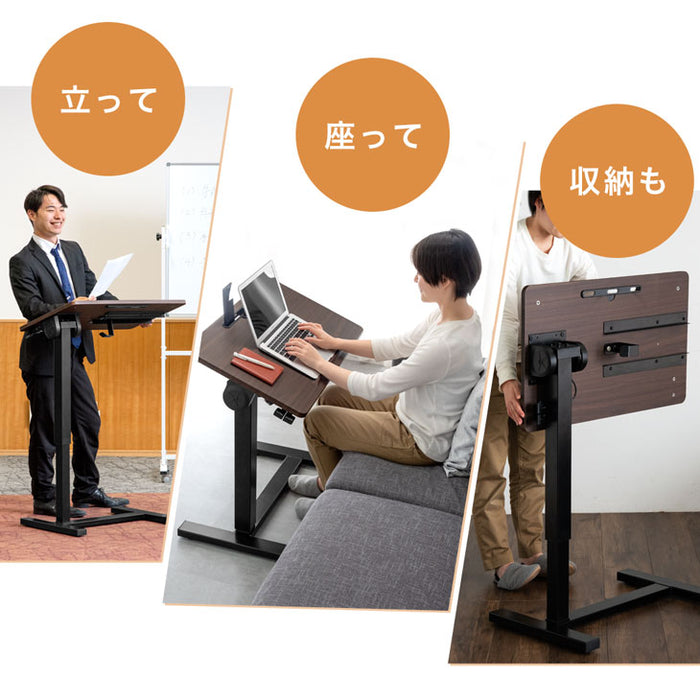 片手でワンタッチ 角度調整 昇降式 サイドテーブル ガス圧式 無段階 高さ調節  レバー式〔45400112〕