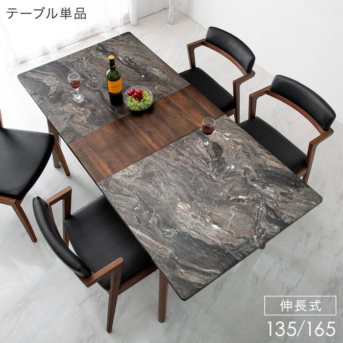 ［幅135-165］伸縮式 ダイニングテーブル 単品 大理石調 4人掛け おしゃれ 伸長テーブル 伸長【搬入設置込み】【超大型商品】〔99901138〕