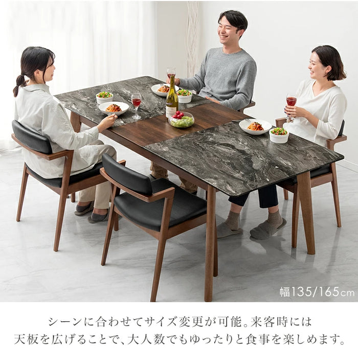 ［幅135/165］伸縮式 ダイニングテーブル 単品 大理石調 4人掛け おしゃれ 伸長テーブル 伸長【テーブルのみ搬入設置込み】【超大型商品】〔99901138〕