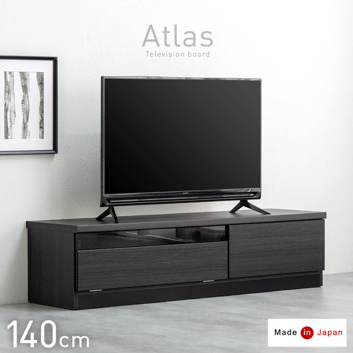 【アウトレット キャンセル戻り品】［幅140cm Aタイプ］配線スッキリ テレビ台 ローボード 国産 完成品 *アトラス-TG* 木製 ロータイプ 背面収納 ブラック〔4910005503out・out3348〕