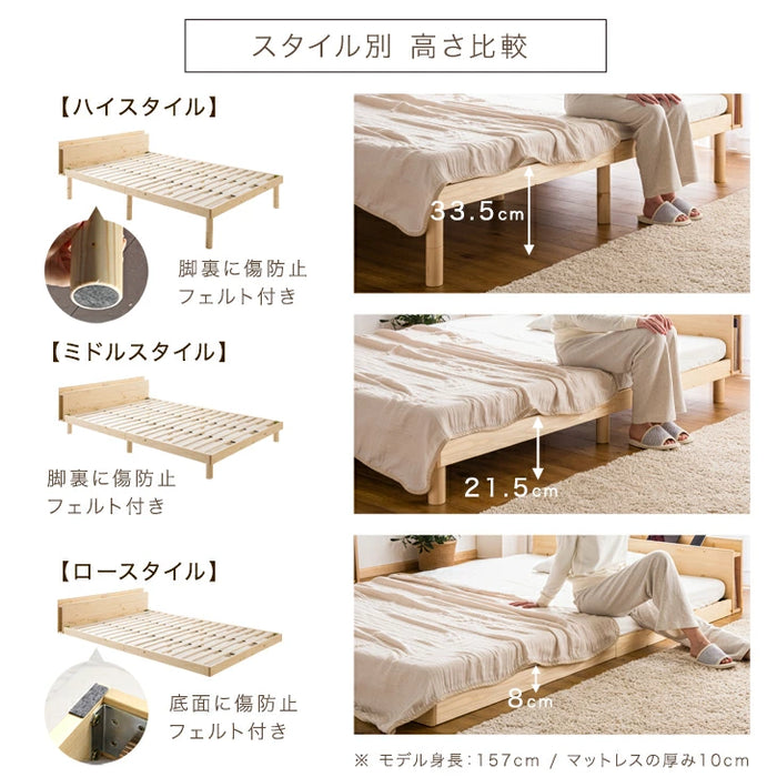 [ダブル] ベッド 宮付き 高反発マットレス付き ブックシェルフ 収納付き 高さ調節 3段階 マットレスセット〔11719260〕