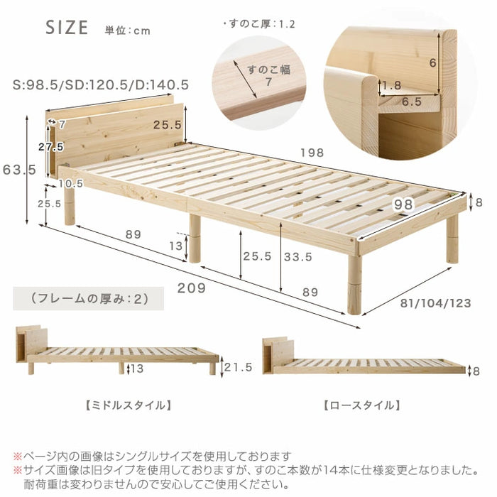 [ダブル] ベッド 宮付き 高反発マットレス付き ブックシェルフ 収納付き 高さ調節 3段階 マットレスセット〔11719260〕