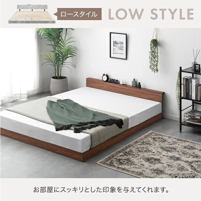 ［ダブル］RENEW 宮棚付きベッド 高さ調節OK 2口コンセント付 ベッドフレーム すのこベッド おしゃれ〔49600142〕