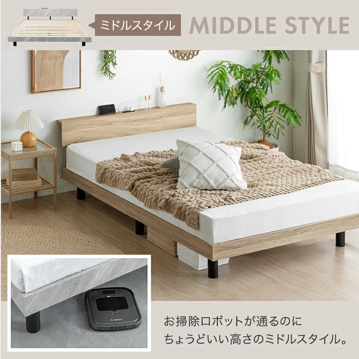 ［ダブル］RENEW 宮棚付きベッド 高さ調節OK 2口コンセント付 ベッドフレーム すのこベッド おしゃれ〔49600142〕