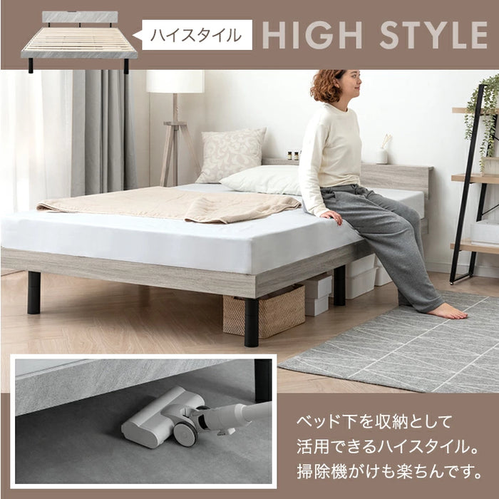 ［ダブル］RENEW 宮棚付きベッド 高さ調節OK 2口コンセント付 ベッドフレーム すのこベッド おしゃれ〔49600142〕