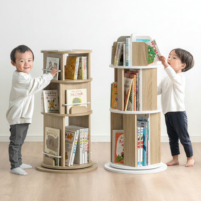 ［5段・図鑑2段・Bモデル］＜倒れにくい安心設計＞回転絵本ラック 図鑑対応 絵本棚 回転本棚 おしゃれ スリム〔49600499〕