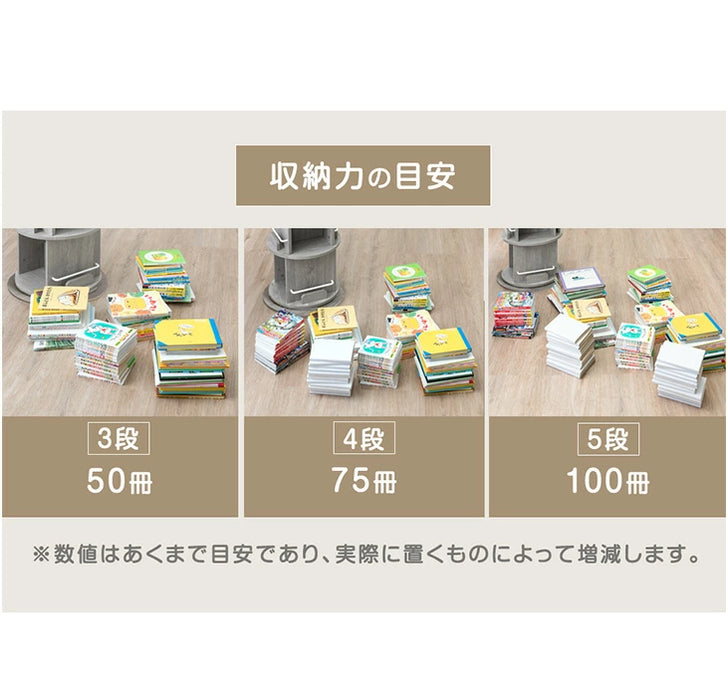 ［5段］回転 絵本棚 1段図鑑対応サイズ 飾り棚 絵本ラック キッズラック 大容量 省スペース 子供部屋 リビング おしゃれ 〔49600317〕