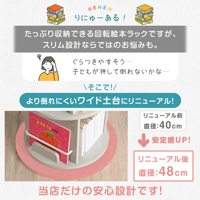 ［3段］回転 絵本棚  1段図鑑対応サイズ 飾り棚 絵本ラック キッズラック 大容量 省スペース 子供部屋 リビング おしゃれ 〔49600315〕