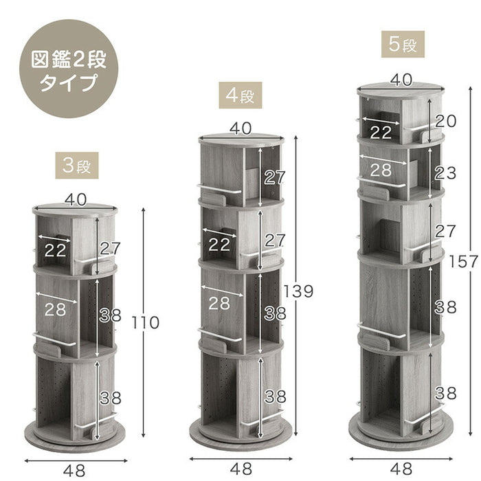［5段・図鑑2段・Bモデル］＜倒れにくい安心設計＞回転絵本ラック 図鑑対応 絵本棚 回転本棚 おしゃれ スリム〔49600499〕