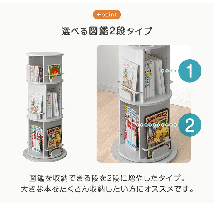 ［5段・図鑑2段・Bモデル］＜倒れにくい安心設計＞回転絵本ラック 図鑑対応 絵本棚 回転本棚 おしゃれ スリム〔49600499〕