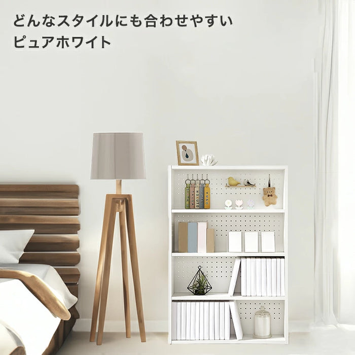 ［単品］コミックラック 4段 推し活ラック パンチング&カードスタンド付 有孔ボード 木製 大容量 本棚 カラーボックス 推し活 オタ活〔49600332〕