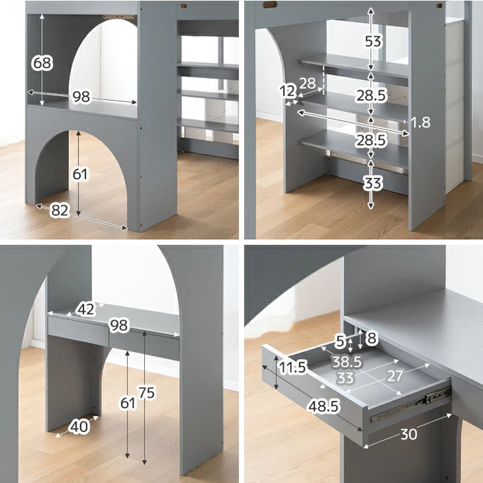 ロフトベッド シングル 木製 階段 収納 デスク 学習机 システムベッドHIDE-A ARCH 【超大型商品】〔49600384〕