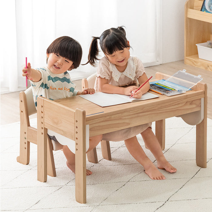 ［ワイドタイプ］現役ママが考えた キッズデスク チェアセット 高さ調整 引出し付 タブレットスタンド 木製 勉強机〔49604050〕