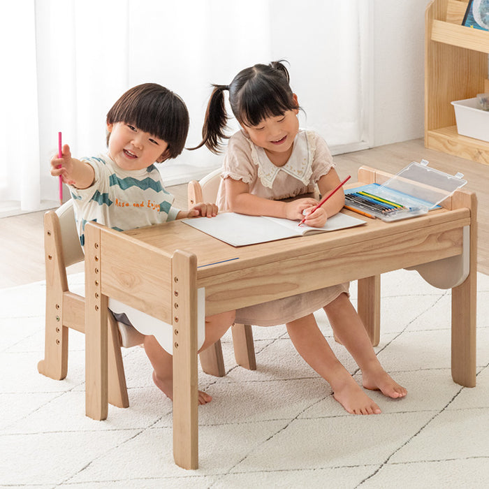 ［ワイドタイプ］現役ママが考えた キッズデスク チェアセット 高さ調整 引出し付 タブレットスタンド 木製 勉強机〔49604050〕