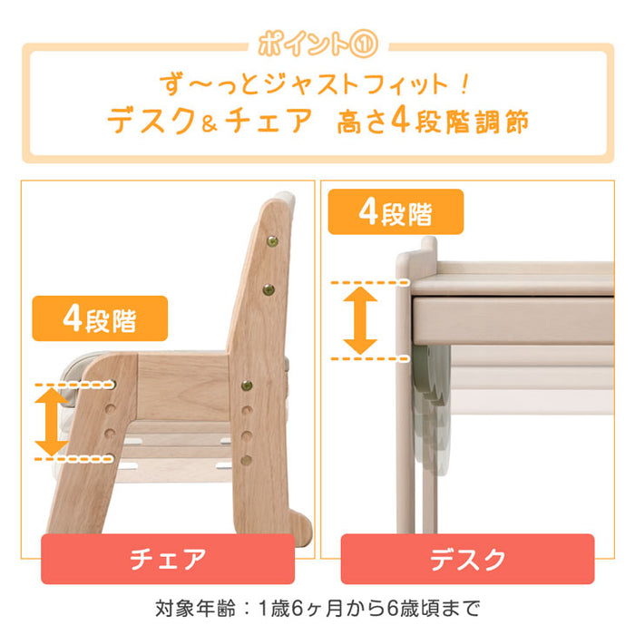 ［通常タイプ］現役ママが考えた キッズデスク チェアセット 高さ調整 引出し付 タブレットスタンド 木製 勉強机〔49600907〕