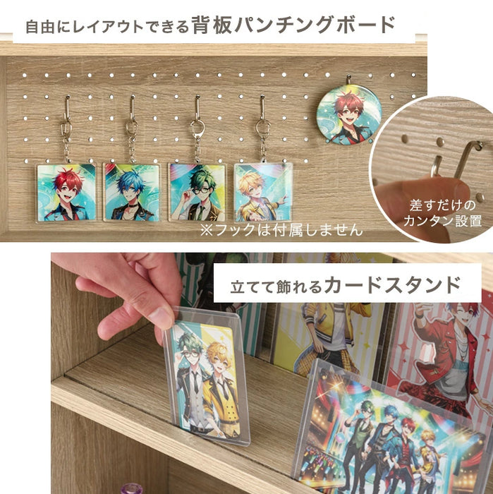 ［2台セット］コミックラック 4段 推し活ラック パンチング&カードスタンド付 有孔ボード 木製 大容量 本棚 カラーボックス 推し活 オタ活〔49601332〕