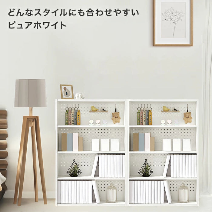 ［2台セット］コミックラック 4段 推し活ラック パンチング&カードスタンド付 有孔ボード 木製 大容量 本棚 カラーボックス 推し活 オタ活〔49601332〕