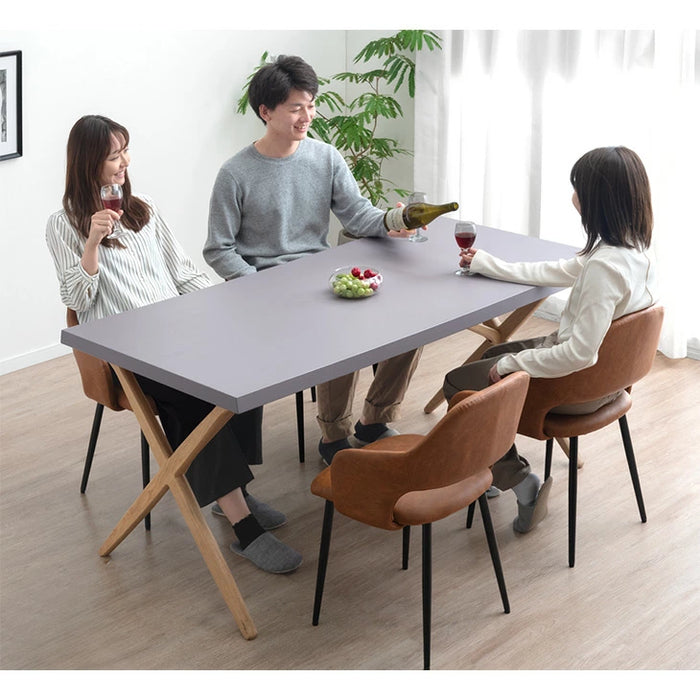 [幅160] モルタル調 ダイニングテーブル 単品 クロスレッグ 4人掛け 長方形 黒脚 天然木脚 おしゃれ 北欧【超大型商品】〔49690245〕