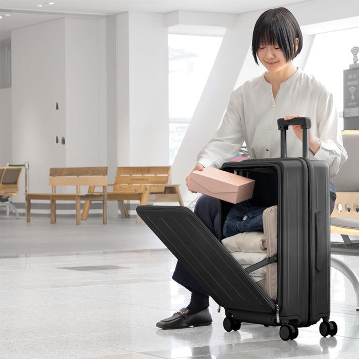 RENEW 機内持ち込みOK キャリーケース Sサイズ 省スペース 片開き 多機能 フロントオープン 充電 USB type-c カップホルダー スマホスタンド スーツケース 〔84200016〕