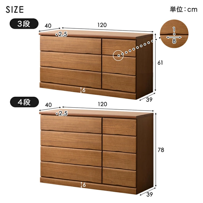 ［幅120・3段］国産 桐 タンス 完成品 チェスト 木製 大容量 大川家具 ローチェスト 衣類収納【超大型商品】〔51300179〕