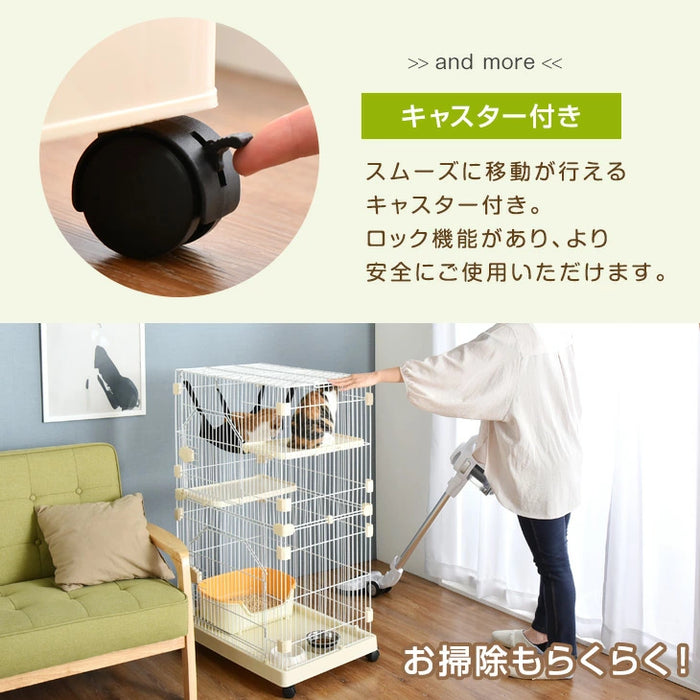 ［3段］子猫すり抜け防止！コンパクトキャットケージ ハンモック キャスター付き ステップ台〔52800018〕