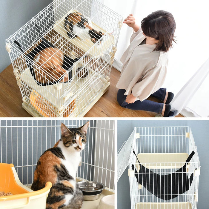［3段］子猫すり抜け防止！コンパクトキャットケージ ハンモック キャスター付き ステップ台〔52800018〕