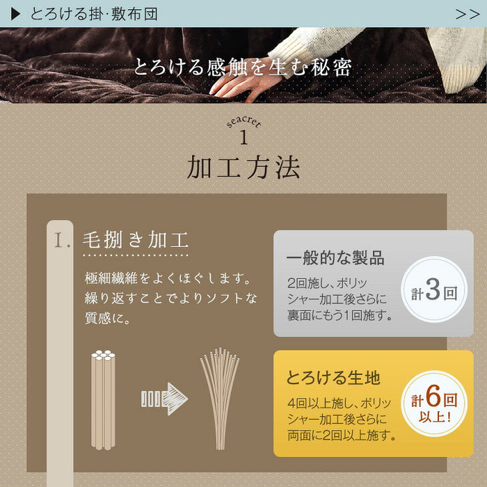 【対応こたつサイズ：幅105-120×奥行75-90cm】とろりん こたつ布団 通常タイプ 掛敷2点セット 何度も洗える 防臭 大判 掛け布団 敷布団〔61140514〕