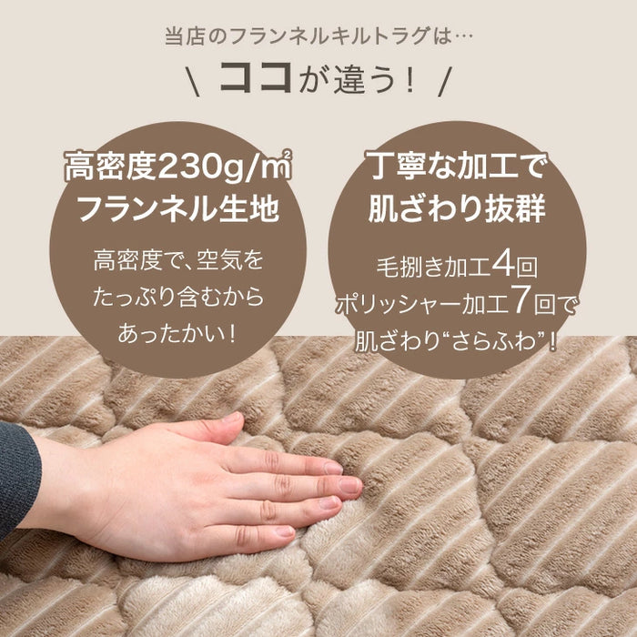 ［直径190］極厚50mm 洗える キルトラグ 2畳 カバーリング ストライプ 円形 フランネル 床暖房 ホットカーペット対応 高反発〔61100115〕