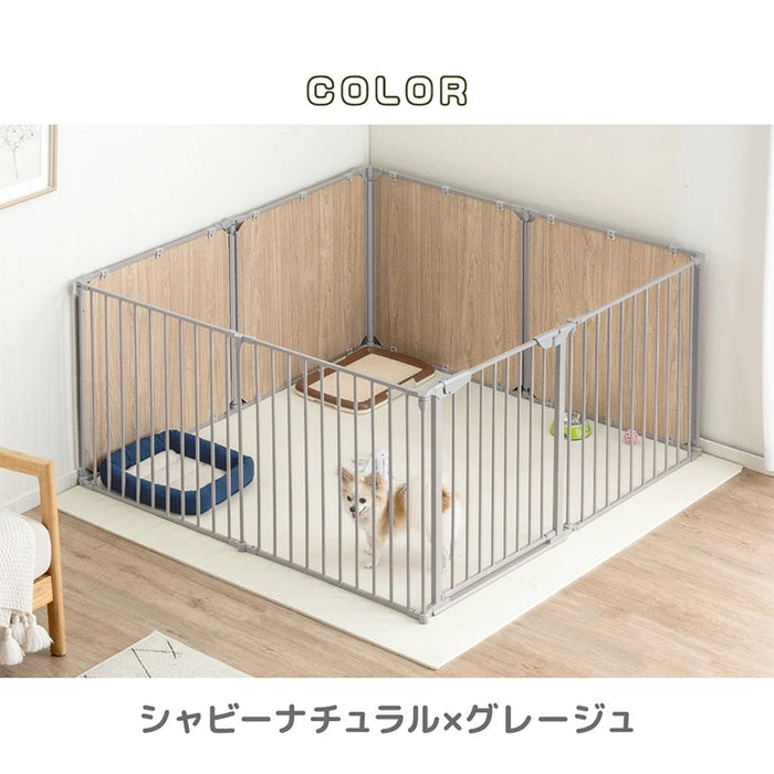 ［8枚］ペットサークル 壁ガード付 木目調 ドア付き 折り畳み 組み換えOK〔64900015〕