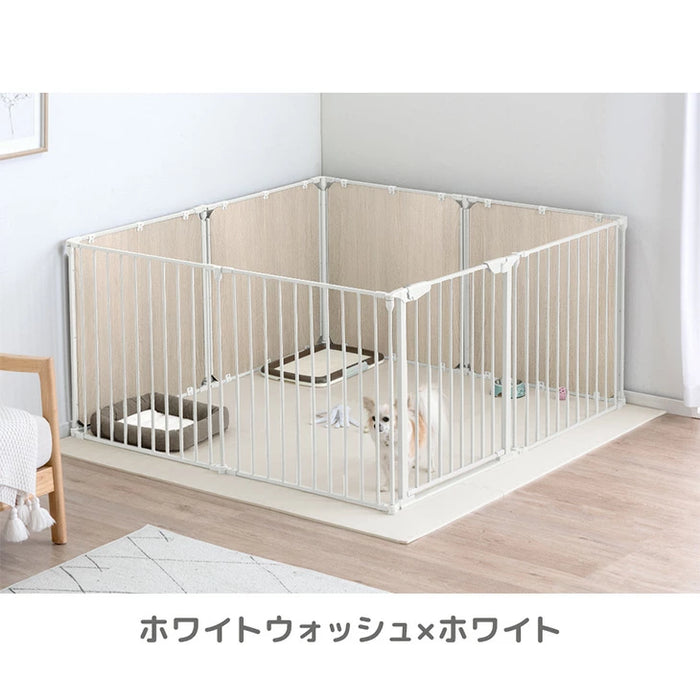［8枚］ペットサークル 壁ガード付 木目調 ドア付き 折り畳み 組み換えOK〔64900015〕