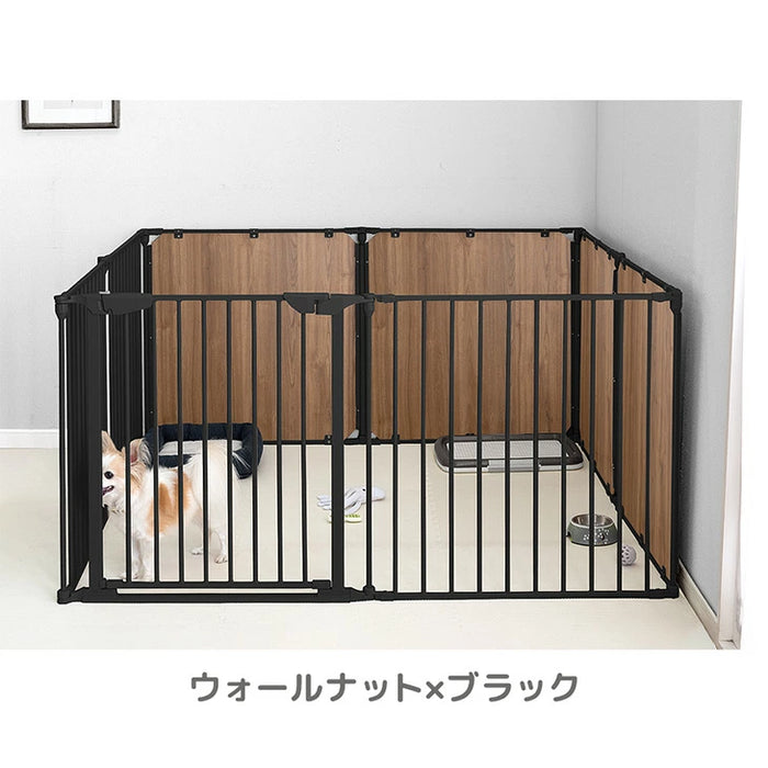 ［6枚］ペットサークル 壁ガード付 木目調 ドア付き 折り畳み 組み換えOK〔64900014a〕