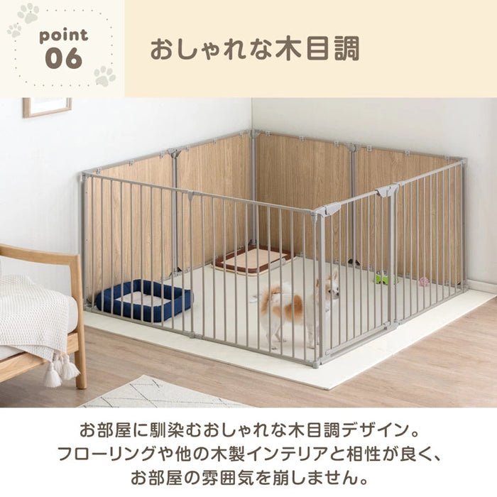 ［8枚］ペットサークル 壁ガード付 木目調 ドア付き 折り畳み 組み換えOK〔64900015〕