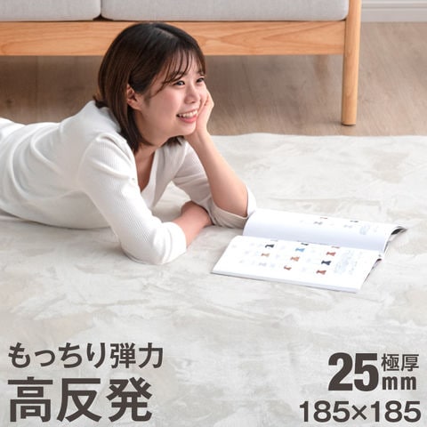 ★18時～販売開始★【アウトレット半額!! キャンセル戻り品】［185×185］極厚25mm 高反発ラグ 滑り止め付 フランネル生地 ホットカーペット対応 防音 ラグマット ラグ〔6501000231out・out3199〕