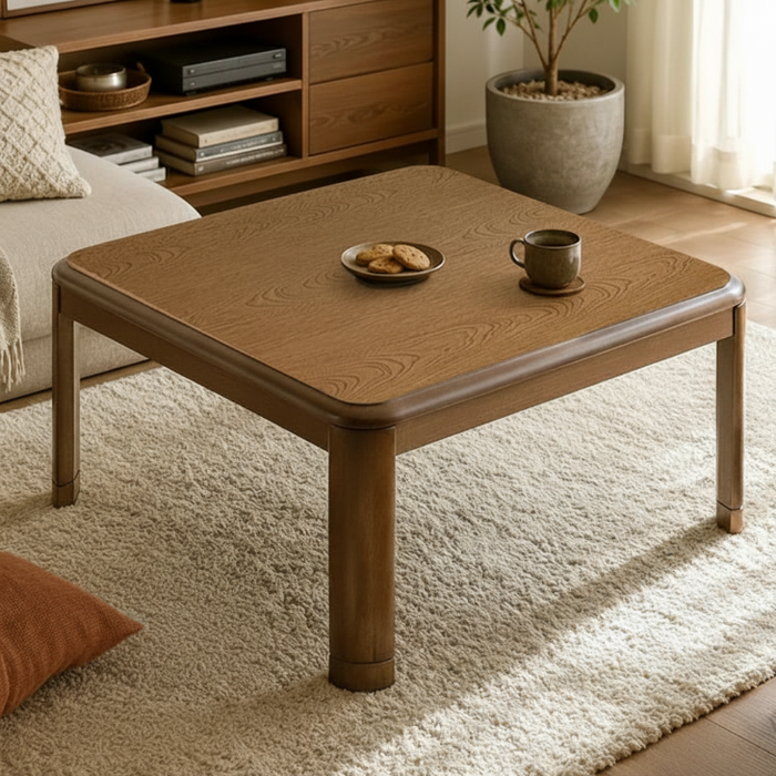 ［80×80cm］傷に強いUV塗装 こたつ テーブル単品 正方形 600W ハロゲンヒーター 手元コントローラー 継ぎ脚 コード収納ボックス〔68140093〕