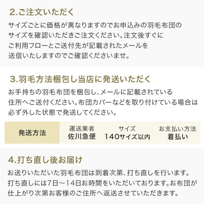［ダブル］羽毛布団 リフォーム 打ち直し プレミアムタイプ〔11156736〕