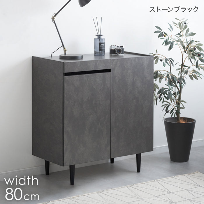 ［幅80cm］ストーン調 サイドボード 完成品 キャビネット チェスト 北欧 収納 飾り棚 脚付き 木製【超大型商品】〔71050009〕