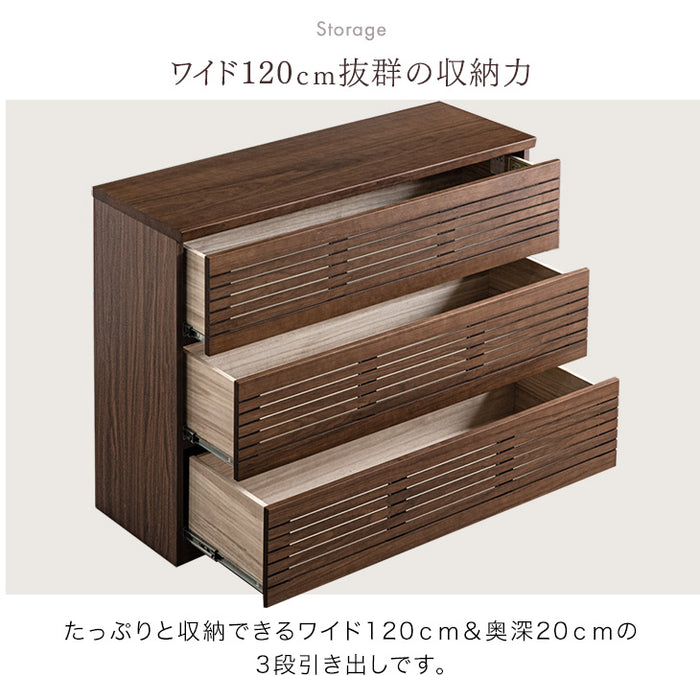 [幅120] タンス 完成品 天然木 キャビネット ハイチェスト 収納家具 衣類収納 北欧 サイドチェスト【超大型商品】〔71050020〕