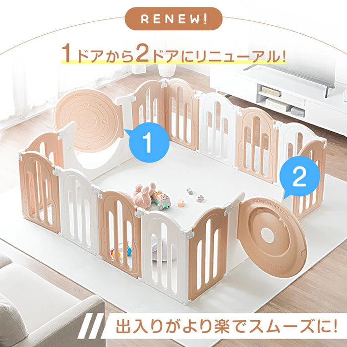 2ドア ベビーサークル 折りたたみ 可愛いクマさん扉付き ハイタイプ 完成品 滑り止め付 ジョイント式〔72500005〕