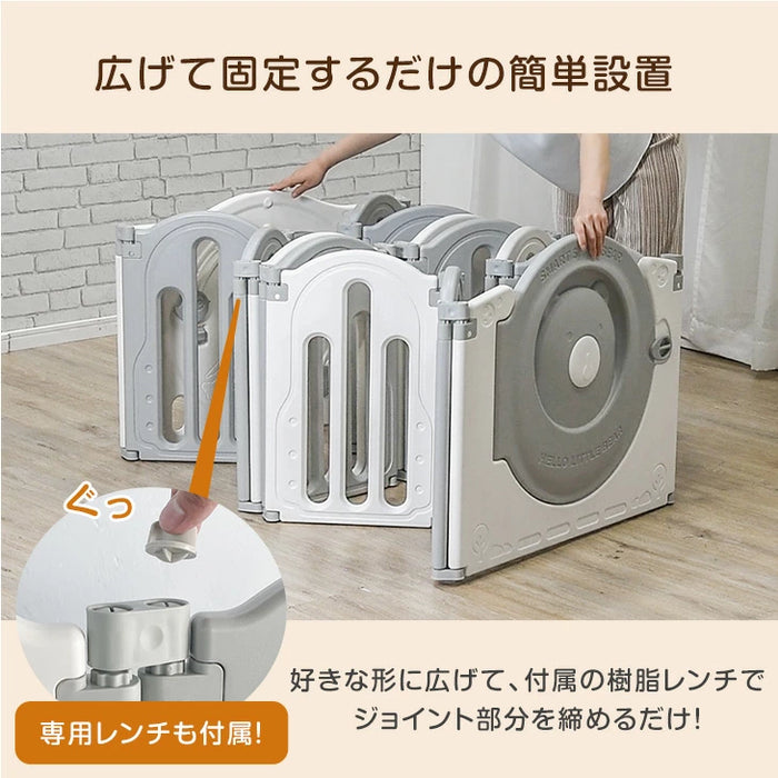 2ドア ベビーサークル 折りたたみ 可愛いクマさん扉付き ハイタイプ 完成品 滑り止め付 ジョイント式〔72500005〕