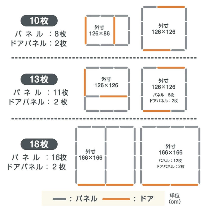 ［10枚］ペットサークル 組替自在 2ドア 扉付き 滑り止め 正方形〔72500012〕