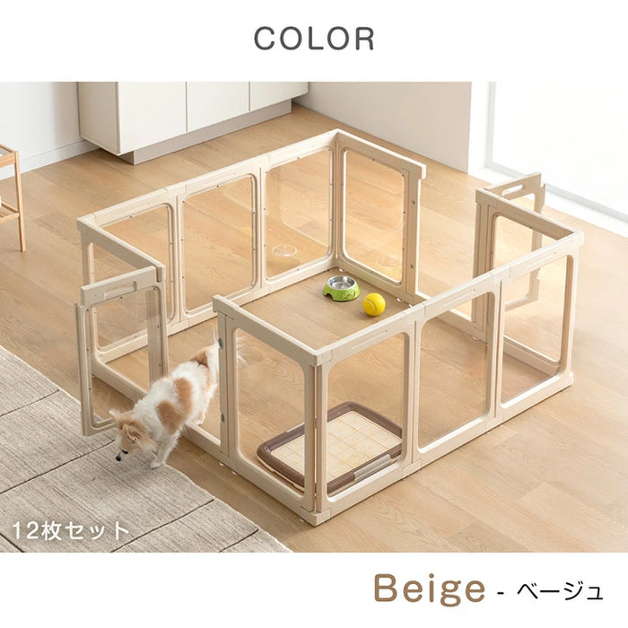 ［12枚］愛犬と目が合う クリア ペットサークル 組み替え 2ドア ドア付き 透明 ケージ ペットケージ 正方形〔72500015〕