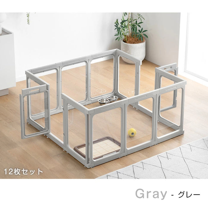 ［12枚］愛犬と目が合う クリア ペットサークル 組み替え 2ドア ドア付き 透明 ケージ ペットケージ 正方形〔72500015〕