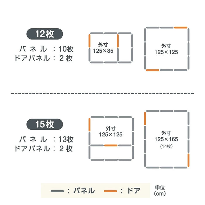 ［12枚］愛犬と目が合う クリア ペットサークル 組み替え 2ドア ドア付き 透明 ケージ ペットケージ 正方形〔72500015〕