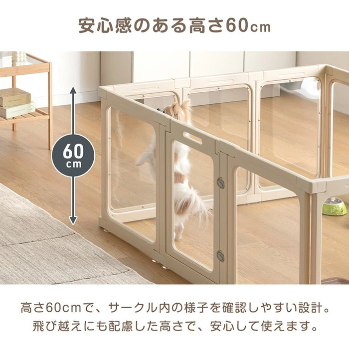 ［12枚］愛犬と目が合う クリア ペットサークル 組み替え 2ドア ドア付き 透明 ケージ ペットケージ 正方形〔72500015〕
