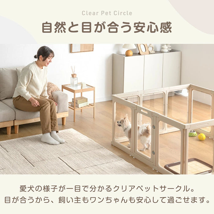 ［12枚］愛犬と目が合う クリア ペットサークル 組み替え 2ドア ドア付き 透明 ケージ ペットケージ 正方形〔72500015〕