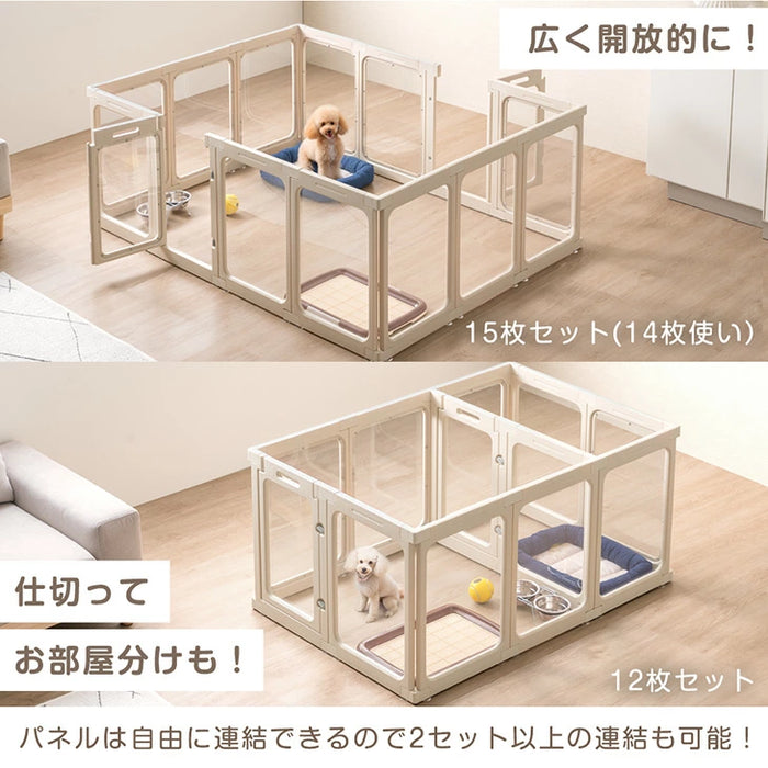 ［12枚］愛犬と目が合う クリア ペットサークル 組み替え 2ドア ドア付き 透明 ケージ ペットケージ 正方形〔72500015〕