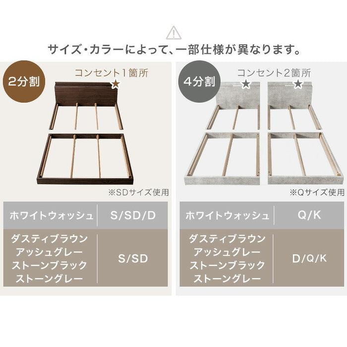 ［キング］USB・2コンセント&スマホスタンド付 ローベッド フレームのみ コンセント すのこ フレーム 木製 宮付き〔73400144〕